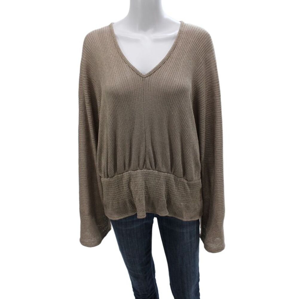 Ramy Brook Womens Pullover V Neck Brown Long Sleeve Sweater Size M